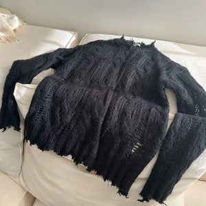 Acne Studios frayed cable knit black sweater